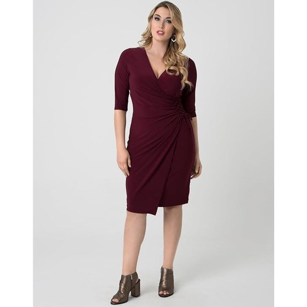 Kiyonna Red Dress Faux Wrap Vixen Style 3X Party Sexy Side Lace Romantic Party